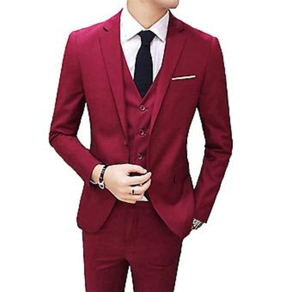 Fianao Tredelad Plus Size Bröllop Business Herrar Formell Kostym Väst Blazer Byxor Set (M Vinröd)