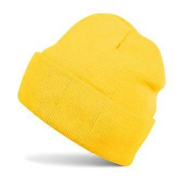 Unisex Stickad Beaniehatt Enfärgad Varm Muddad Vintermössa Vindtät Öronvärmare Hatt för Utomhussporter (Gul)