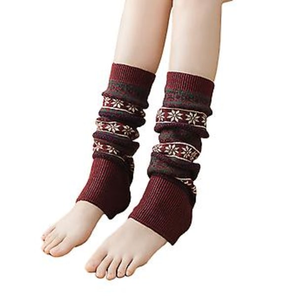 Snowflake Leg Warmers Loose Legs Warmer Knitted Socks Boot Cuffs Gaiters Winter Sock For Women Girls ( Burgundy colour)