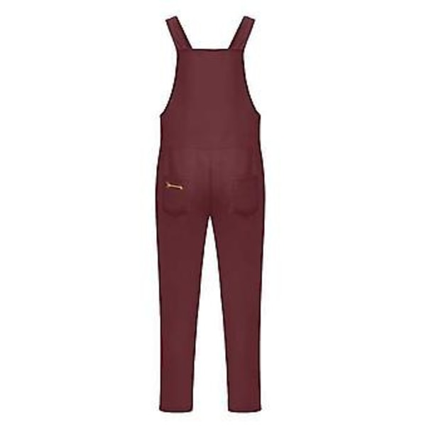 Dame vår sommer casual løse lange bib bukser jumpsuits baggy bomullslin look romper overalls bukser pluss størrelse (3XL vinrød)