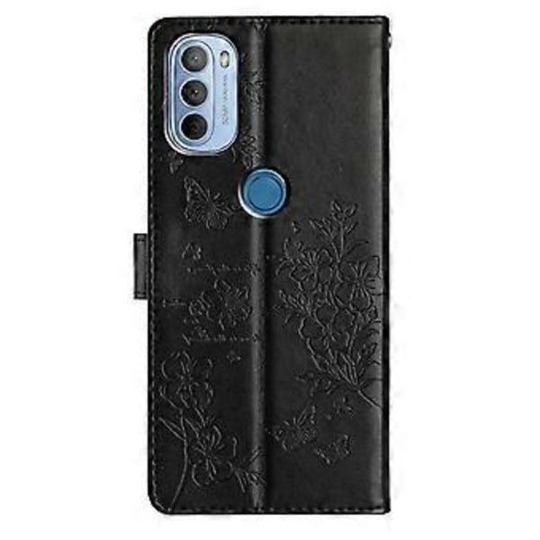 Butterfly og Blomst Etui til Motorola Moto G31 / G41 (Sort)