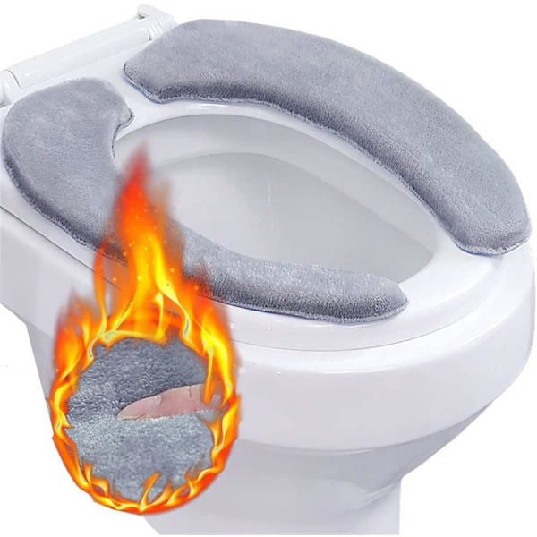 (Grå) Toiletsæde til badeværelse, blødt og varmt toiletbræt, vaskbart