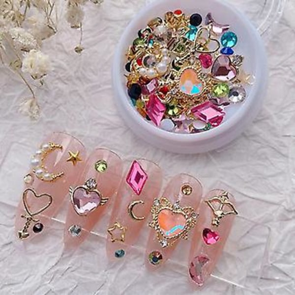 Mixede 3D Stjerne Måne Farverige Negle Charms, Hjerte Negle Rhinestones Legering Negle Charm Negle Sten Charms Til Negle Geometri Rhinestone Negle Dekorationer Til N