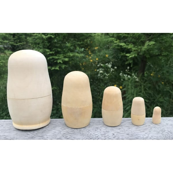 Naturals Omålade Ryska Nesting Dolls - Blanka, 5 Stycken, 11.5
