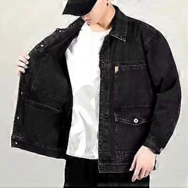 Herr Höstjacka Långärmad Termisk Knappar Enfärgad Höst Denimjacka för Vardagsbruk (3XL blå)