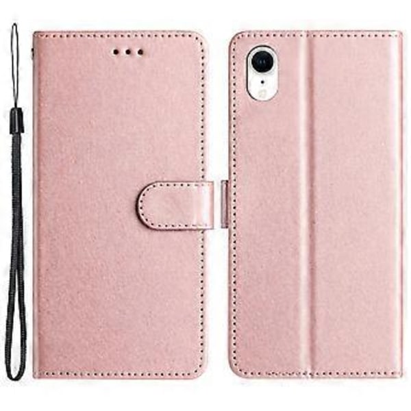 Plånboksfodral för iPhone XR 6,1 tum Sidenstruktur PU-läder Telefonställskydd med handledsrem (Stil A)