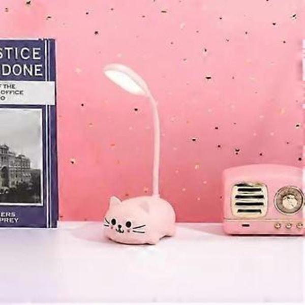 Bordlampe, Bærbar LED Nattlys, Søt Skrivebordslampe, Sammenleggbar USB Oppladbar Leselampe Barnerom (Rosa)
