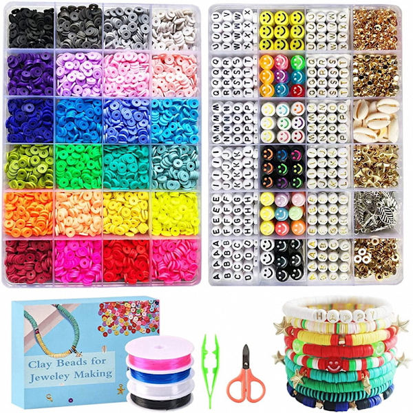 7200 lerpärlor, lerpärlor med smiley-ansikte, 6 mm mjuka lerbitar, mjuka lerpärlor DIY-smyckestillbehör