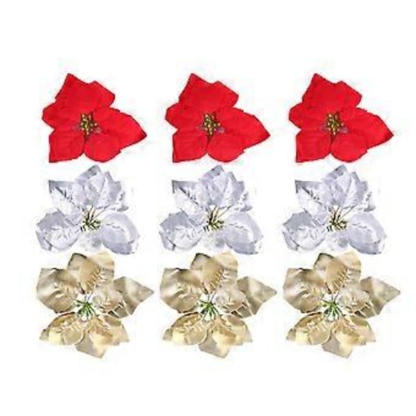 18 stk. Blomsterdekorasjon Juletre Pynt Spray Små Julestjerner Falske Julestjerner