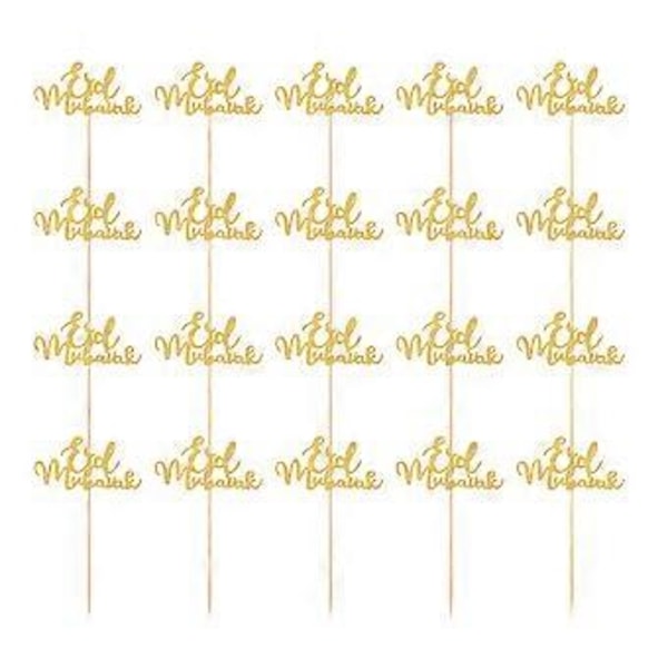 20 stk. Eid Mubarak Kaketopp Unike Cupcake Ornament Plukk Kakepynt Dessertpynt til Fest