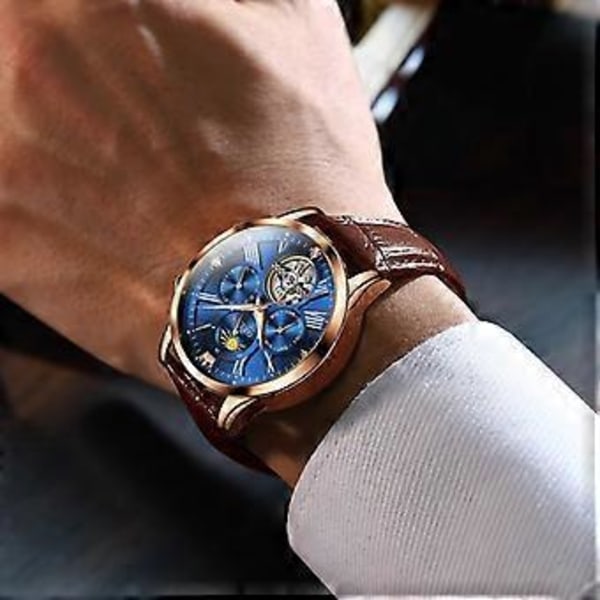 OLEVS 9912 Mekanisk Armbandsur med Hålhjul för Män (Silverhölje Vit Yta)