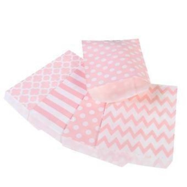 48 st Randiga Prickiga Chevron Bröllop Godis Bar Påsar Fest Presentpåsar Papperspåse (Rosa)