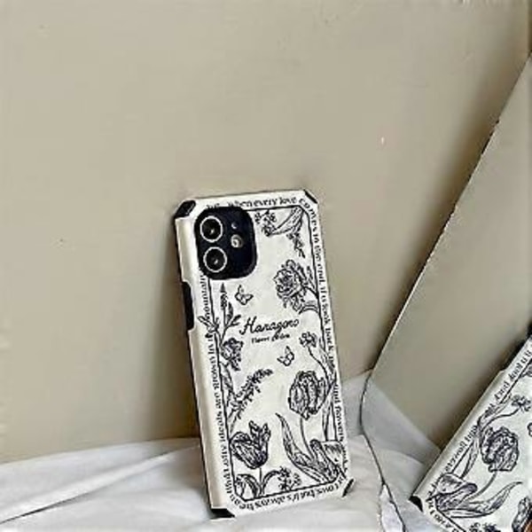 INS Retro Relief Blomst Hvit Telefonveske for iPhone 12 Pro Max 6.7 tommer Mote Blomsterdeksel Silikon Støtsikker Beskyttende Etuier