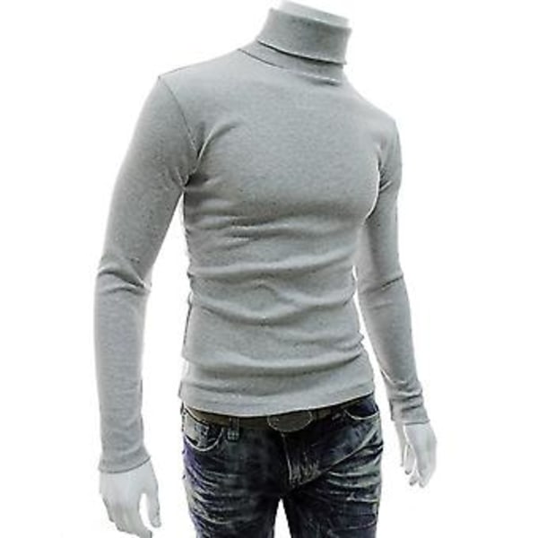Fianao Långärmad Turtleneck Herrtröja Mjuk Enfärgad Stretchig Stickad Tröja för Höst Vinter (XL Ljusgrå)