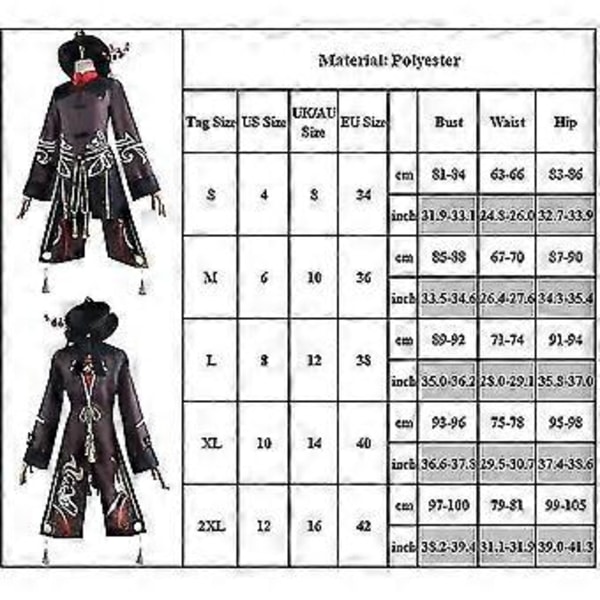 Genshin Impact Hu Tao Cosplay Kostym Outfit Spel Nationell Stil Lång Svans Tofsar Klänning Byxor Uniform Set Halloween -NMAOV( M)