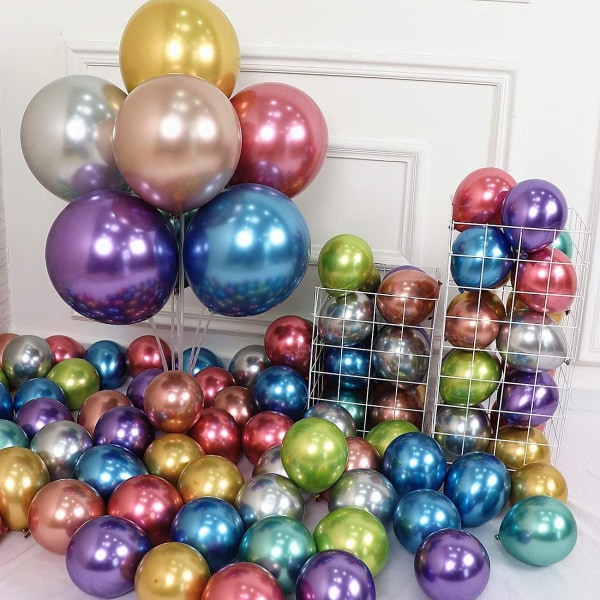 50 Pcs Metallic Party Balloons, 3D Premium Thick Chrome Latex Bir