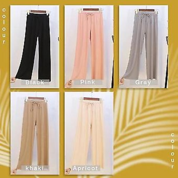 Dame Is Silke Brede Benbukser Løse Elastiske Talje Casual Sommer Lange Bukser-r (XL Pink)