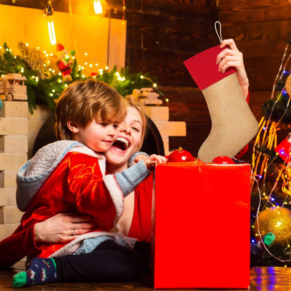 4 st Burlap Julstrumpor Jul Spis Hängande S