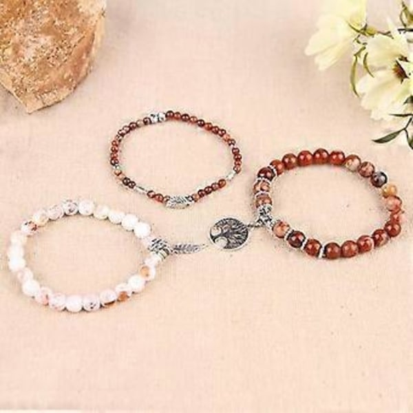 Livets träd Turkos Jaspis & Tibetansk Agat Ädelsten Chakra Pärl Armband | Strand Charm Armband Set - Havs Smycken