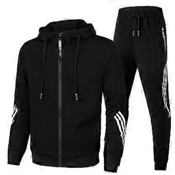 Stor Størrelse Herre Høst og Vinter Mote Casual Treningsdress Sett Jakke Joggebukser 2 Deler Sett (L grå)