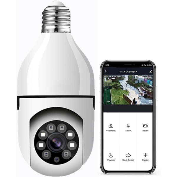 Bulb Camera 1080P Panorama WiFi hemsäkerhetskamera, E27-gränssnitt Smart hemkamera med mikrofo