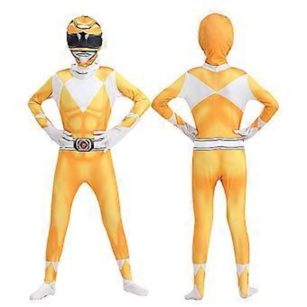 Mighty Morphin Power Rangers Cosplay Kostym Jumpsuit Bodysuit Party Maskerad Set för Män Kvinnor (110 Gul)