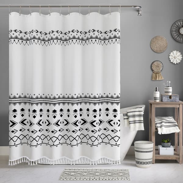 Duschdraperi 180 x 180 cm Vit bohemisk duschdraperi Vattentät