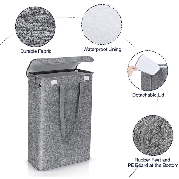 Brige 45 Liter Slimline Foldable Laundry Hamper with Lid - Extra