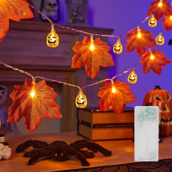 Halloween Solid Pumpa och Lönnlöv Ljusslinga, 6m 40LED USB, Semesterfestdekoration 6m 40LED USB