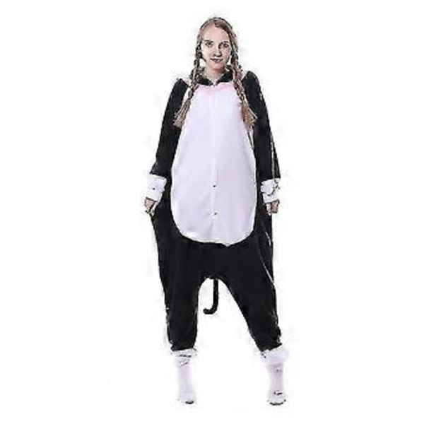 Svart Katt Kostym Pyjamas Onesie Kigurumi Jumpsuit Djur Huva V (125)