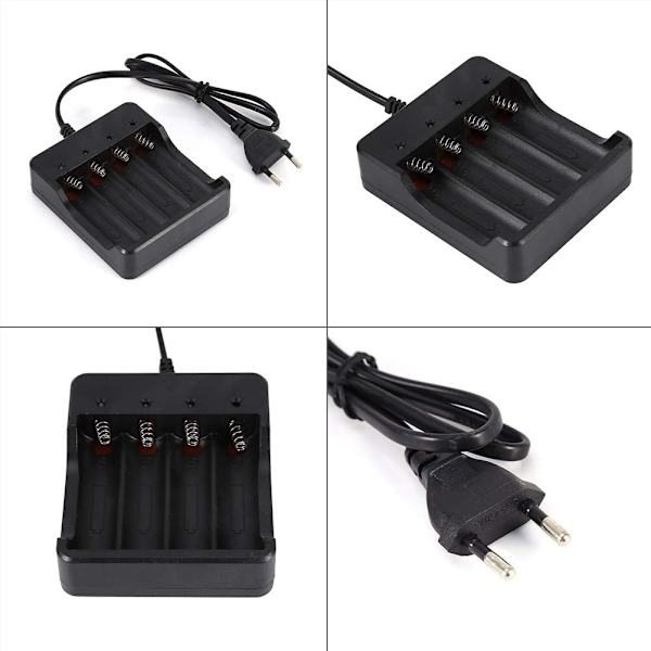 4-facksbatteriladdare för 18650 litiumbatteri med EU-kontakt och anti-omvänd laddningsfunktion
