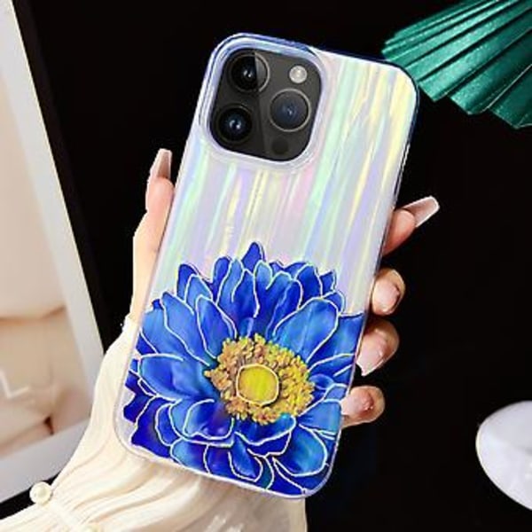 Elektroplateret TPU + PC-etui til iPhone 13 Pro (Blå Blomster)