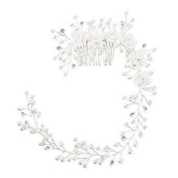 Bröllopshårvinranka med hårkam och pärlor Blommor Brudhåraccessoarer