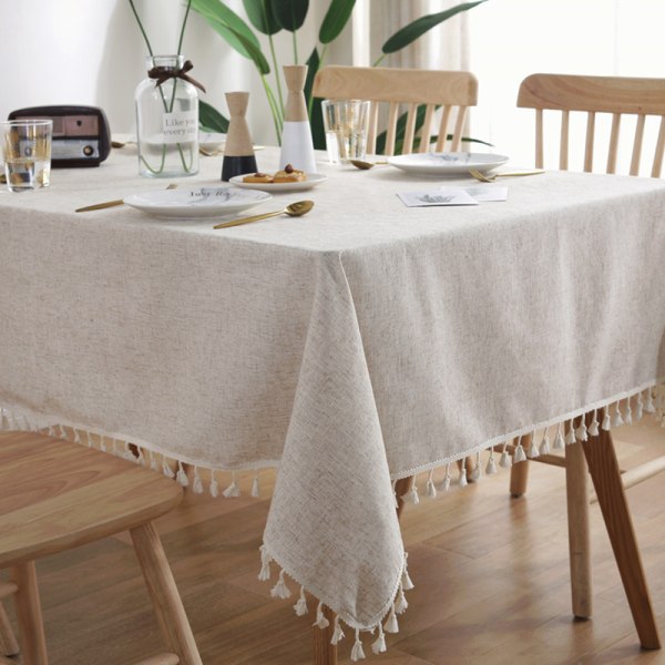 Rektangulær beige dug med anti-plet-effekt, vaskbar dug med kvast