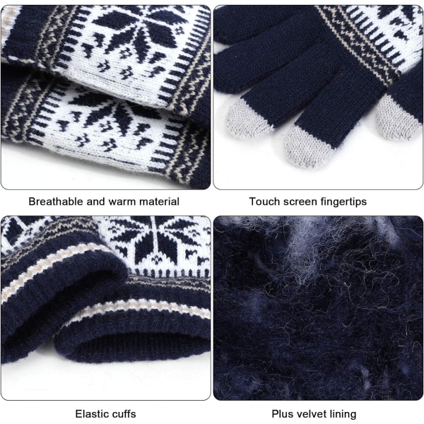 Vinterstrikkede varme hansker Unisex Touchscreen, termisk elastisk Fl