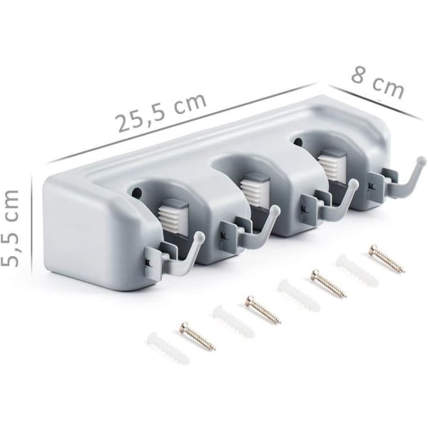 Multifunktionell väggmonterad kvasthållare, 3 platser och 4 krokar Mo