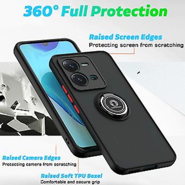 TPU + PC Telefon Cover med Ring til vivo V25 (Sort Sort)