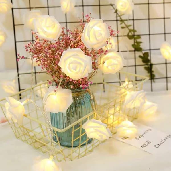 Blanc LED Rose Fleur Guirlande Lumineuse Fleur Fée Guirlande Lu