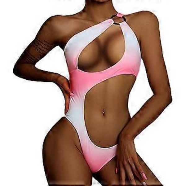 Sexy Badedrakt Ettdelt Badebukse En Skulder Bikini Midjeutskjæring Badedrakt Gradient Farge Bikini Badeklær for Kvinner M(M )