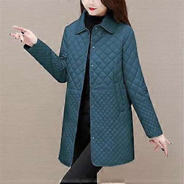 Efterår Vinter Dame Medium Til Lang Størrelse Diamant Gitter Bomuldsjakke Ensfarvet Casual Tyk Varm Langærmet Jakke (XXXXXL blå)
