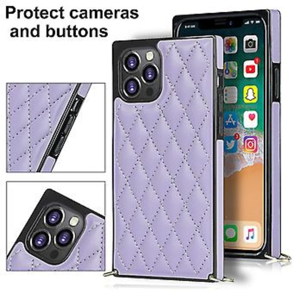 Iphone 14 Cover med Kæde PU Læder Datura Diamantgitter (Lilla)