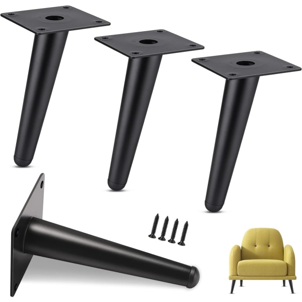 Set med 4 laddningsmöbelben, 12 cm metallskåpsben, koniska bordsben, möbelben för skåp