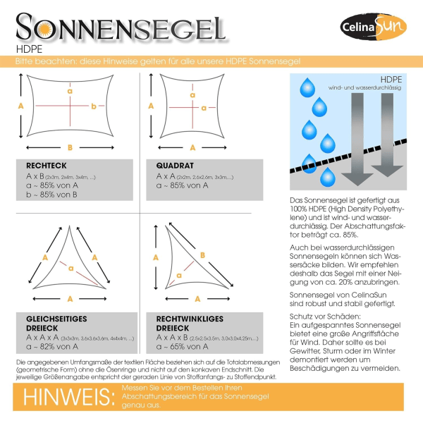 Skygge Seilet Sol Seilet Hage Balkong Polyetylen HDPE Pustende