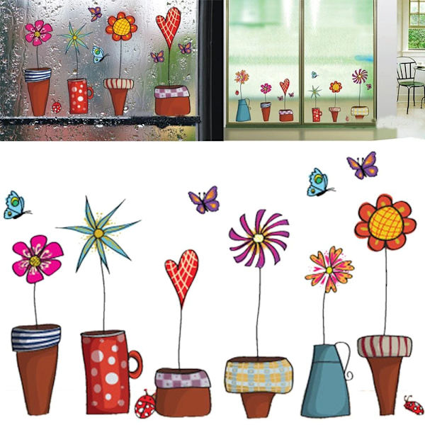 Söta tecknade blommor fjäril väggdekaler DIY dekal fönster glas