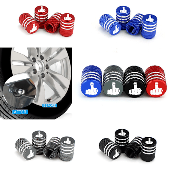 4-pack blåa däckventilskydd i aluminium, dammskydd för däck