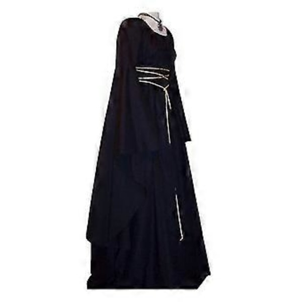 Dame Halloween Renaissance Middelalder Maxi Kjole Gotisk Kostume A(L Sort)
