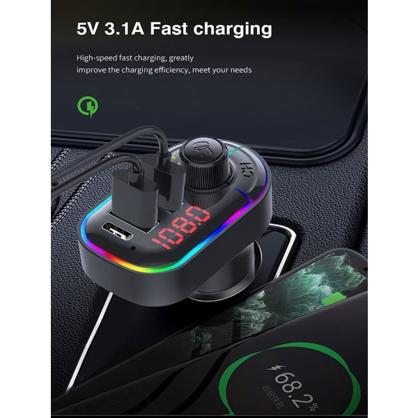 Bil FM-sändaradapter, RGB-omgivningsljus Bluetooth 5.0 Wirel