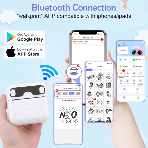 Mini-lämpötulostin, kannettava BT-langaton Bluetooth-pikatulostin, jossa on 6 paperirullaa, Pri