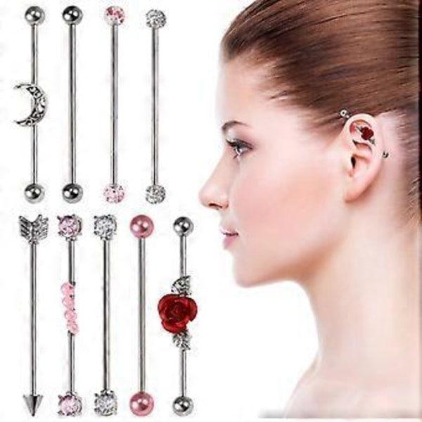 9 st Blomörhängen Kvinnor Punk Hängande Örhänge Helix Brosk Tragus Dubbar Strass Hantel Öronstift Opal Tragus Öronringar