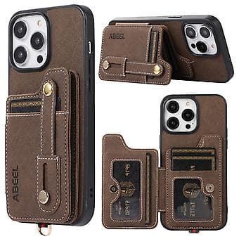 ABE Litchi Texturerat Kortplånboksfodral i PU för iPhone 15 (Khaki)